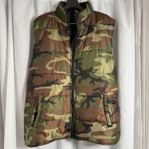 Open Trails Puffer Vest Mens XL Green Camo Quilted Full Zip Hunting Gorpcore